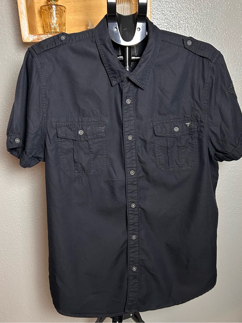 Guess Black Short Sleeve Button-Down Chest Pocket Shirt
